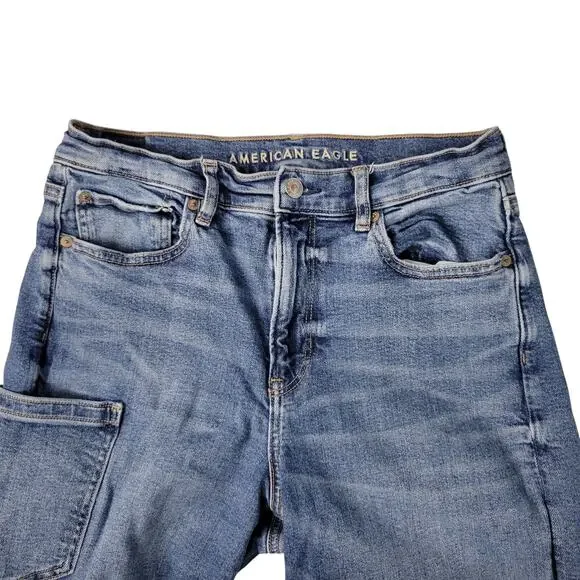 American Eagle Super High-Rise Baggy Straight Jeans Women 8 X-Long Stretch Cargo - Picture 4 of 9